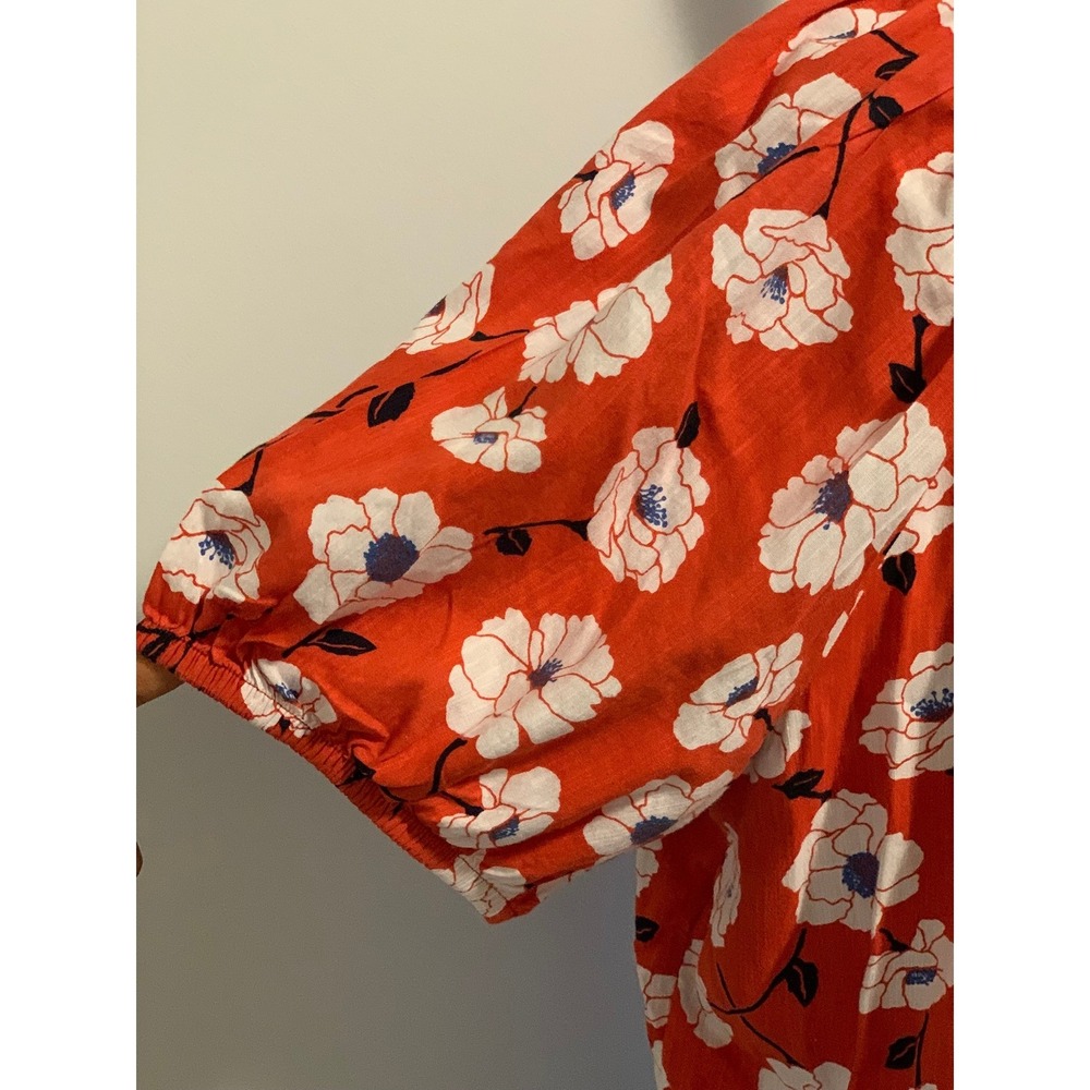 St Johns Bay Women Cotton Blend Orange Floral Puff Sleeve Blouse Top PXXL - Picture 4 of 6